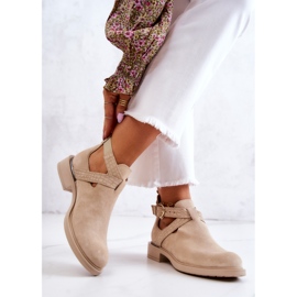 PL5 Women's Leather Booties With A Cut Out Light Beige Ramos 2