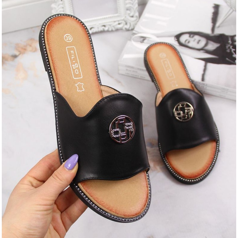 Black Slippers with Filippo W PAW344A decoration 1