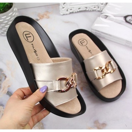 Leather slippers with a chain Filippo W PAW345B golden 1