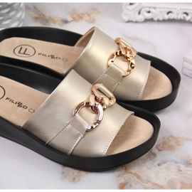 Leather slippers with a chain Filippo W PAW345B golden 2