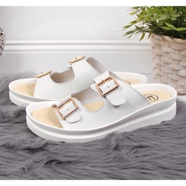 Leather slippers with buckles Filippo W PAW346B white 2