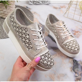 Leather openwork shoes Filippo W PAW326 golden 1