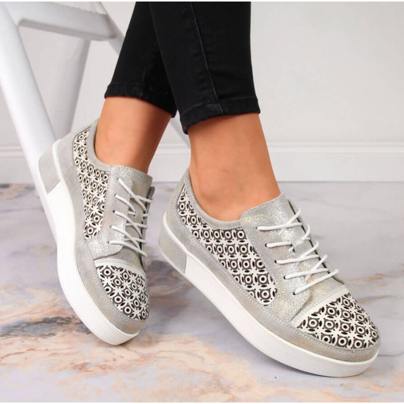 Leather openwork shoes Filippo W PAW326 golden 2