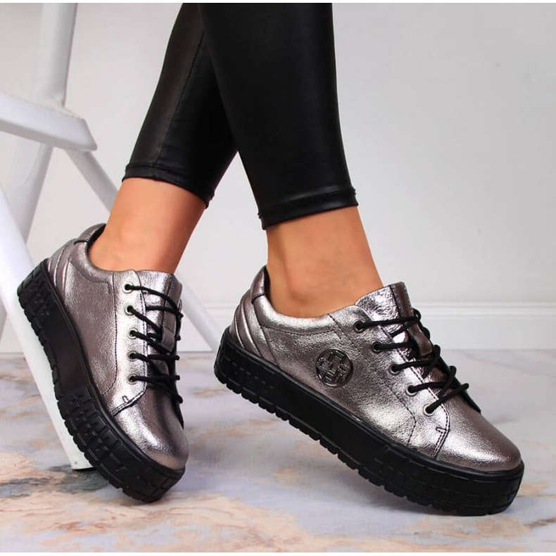 Leather platform shoes Filippo W PAW320B silver 2