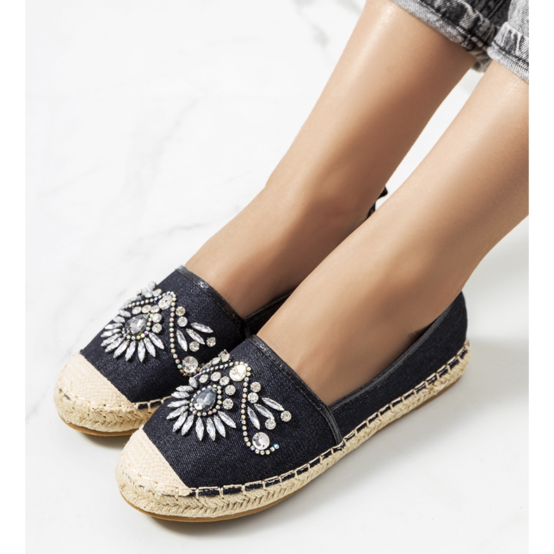 Black espadrilles with cubic zirconias. Block 1