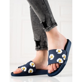TRENDI Navy Blue Slippers With Daisies 1 TRENDI Navy Blue Slippers With Daisies 1