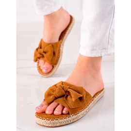 TRENDI Brown slippers with a bow 1