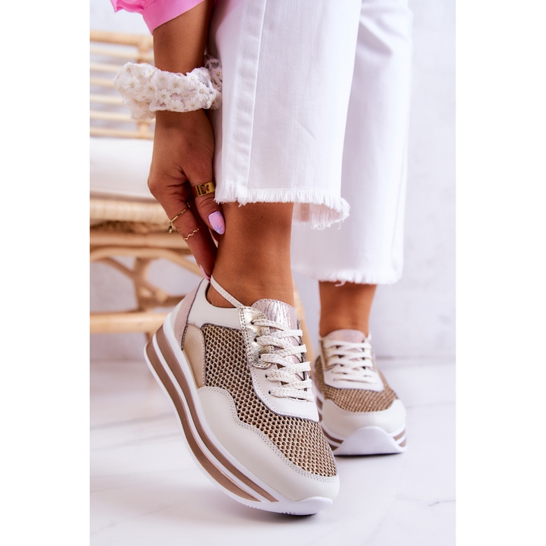 S.Barski Women's Sport Shoes Sneakers White and Gold Bourne golden 1 S.Barski Women's Sport Shoes Sneakers White and Gold Bourne golden 1