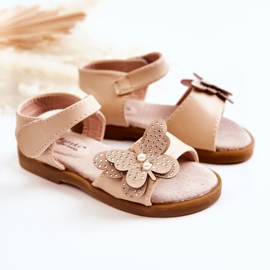 S.Barski Children's Leather Sandals Butterflies Beige Rolly 1