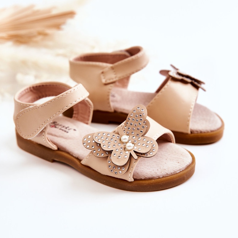 S.Barski Children's Leather Sandals Butterflies Beige Rolly 1