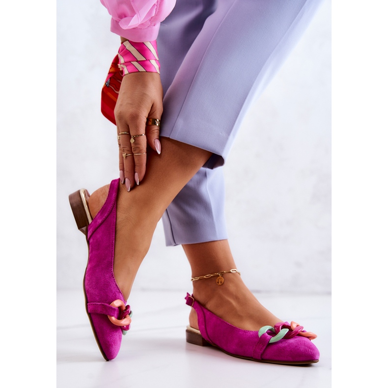Suede Ballerinas With Chain Lewski Shoes 3125 Fuchsia pink 2
