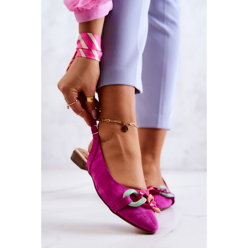 Suede Ballerinas With Chain Lewski Shoes 3125 Fuchsia pink 1