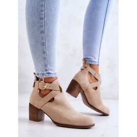 PL5 Leather boots with a cut-out on a post Beige Axelle 2
