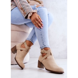 PL5 Leather boots with a cut-out on a post Beige Axelle 5