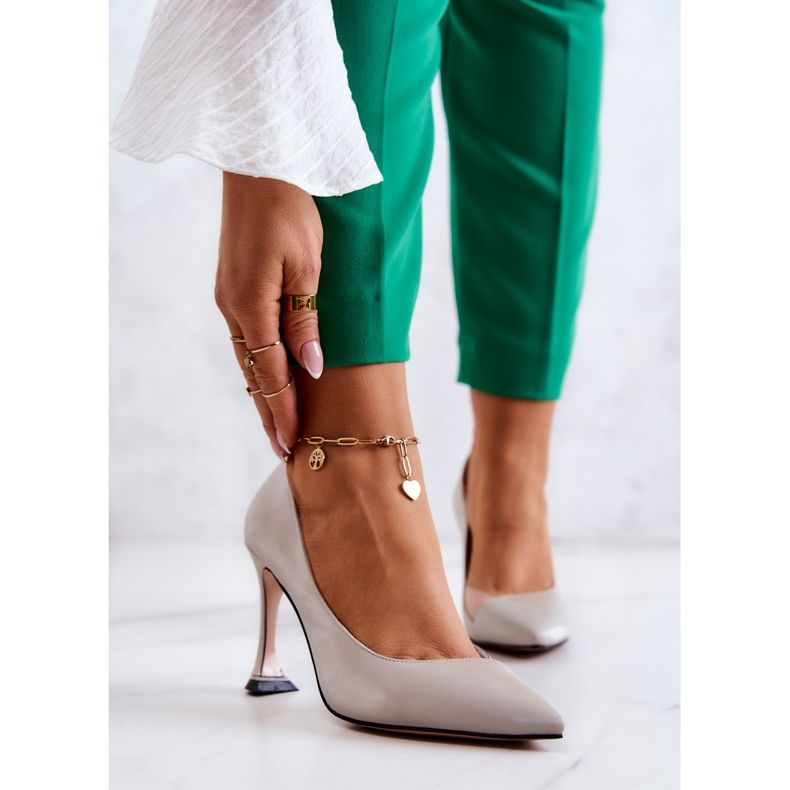 S.Barski Fashionable Leather Stilettos Light Gray Tamira grey 1