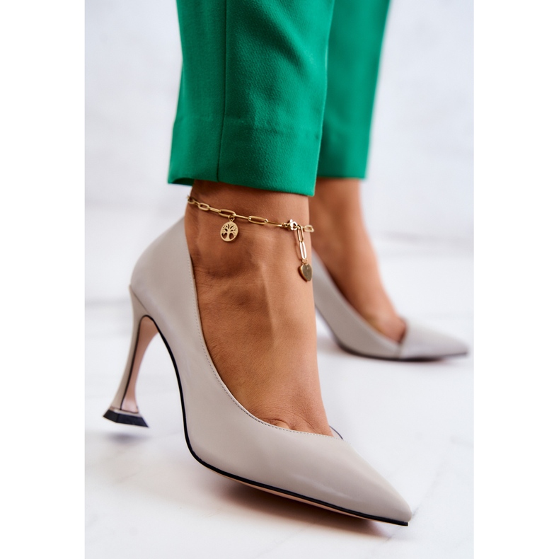 S.Barski Fashionable Leather Stilettos Light Gray Tamira grey 2