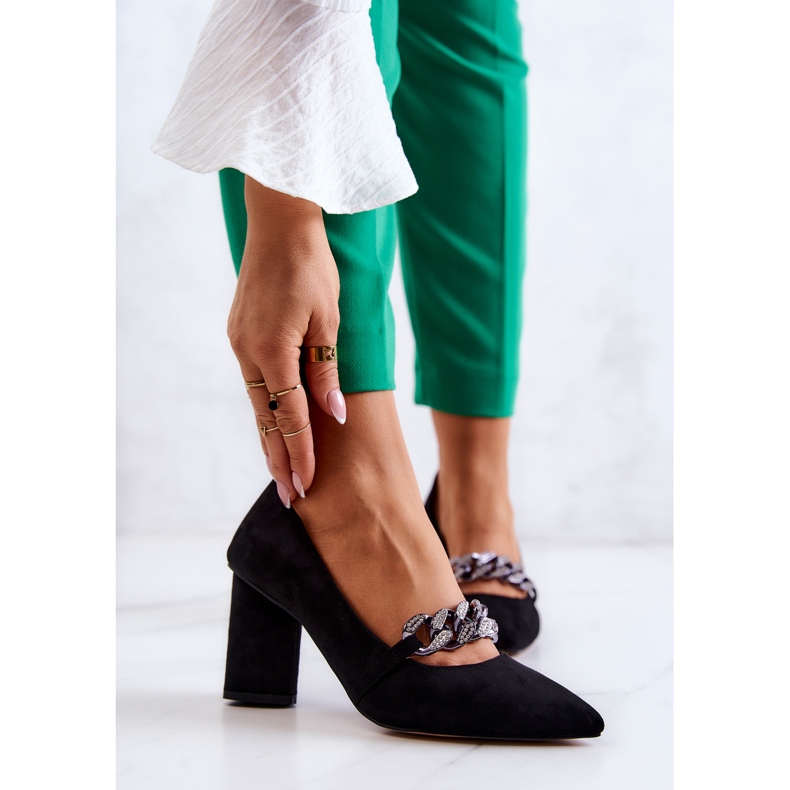S.Barski Suede Pumps With A Chain Black Alamoss 1