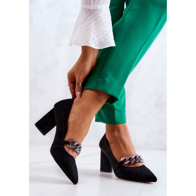 S.Barski Suede Pumps With A Chain Black Alamoss 2