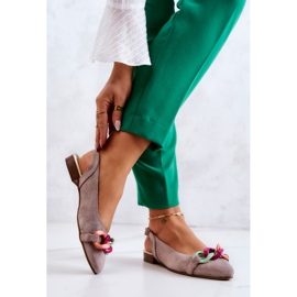 Suede Ballerinas With Chain Lewski Shoes 3125 Beige 2