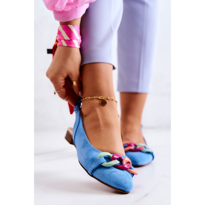 Suede Ballerinas With Chain Lewski Shoes 3125 Blue 1