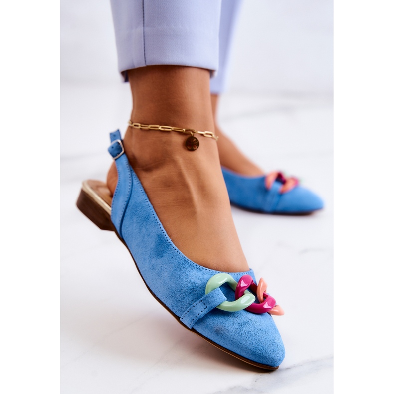 Suede Ballerinas With Chain Lewski Shoes 3125 Blue 2