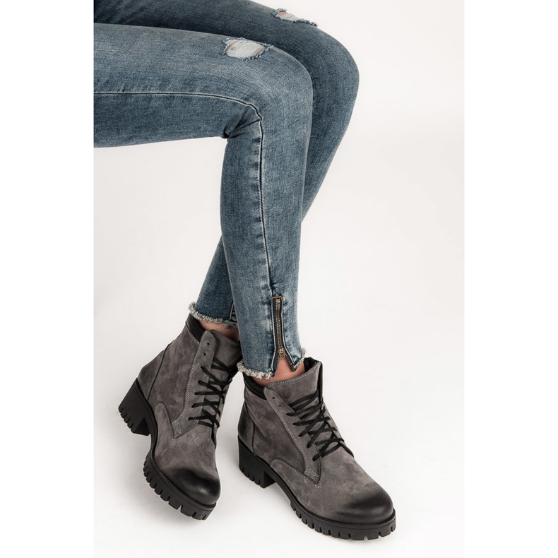 Vinceza Lace-up boots with protector grey 1
