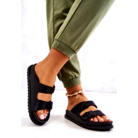 S.Barski Black Corina Slippers With Buckle 1