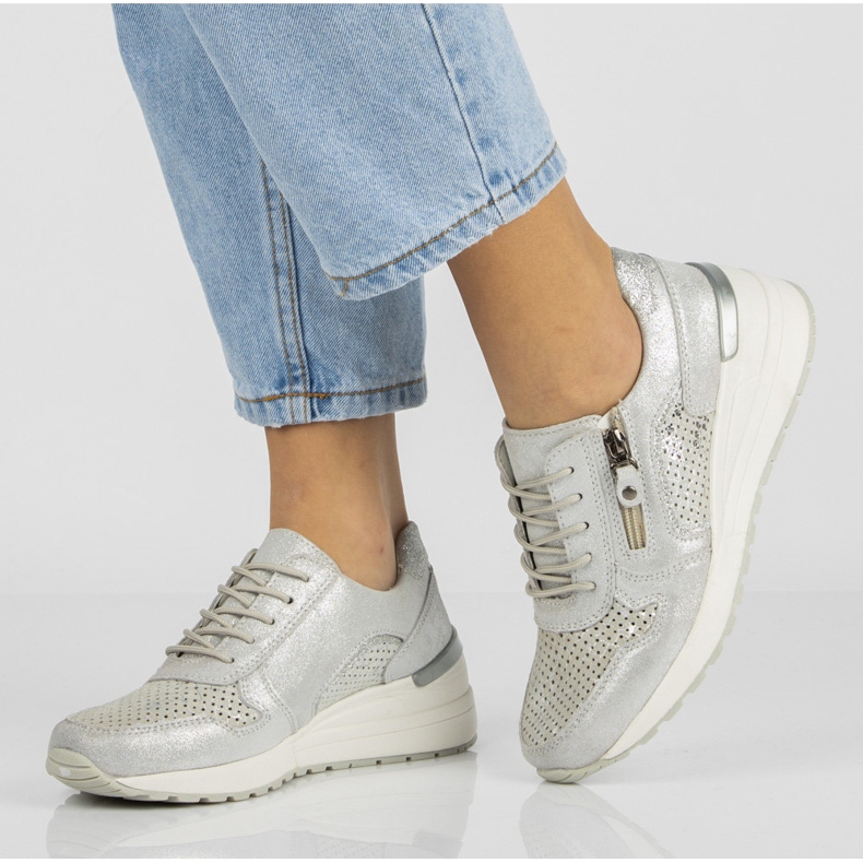 Leather sneakers Filippo DP1423 / 20 Si silver navy blue 1