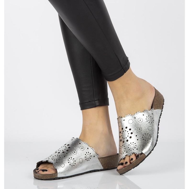 Leather slippers Filippo DK1270 / 20 Si silver 1 Leather slippers Filippo DK1270 / 20 Si silver 1
