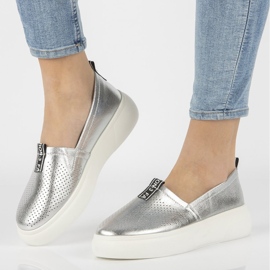 Leather slip-ons Filippo DP2027 / 21 Si silver 1