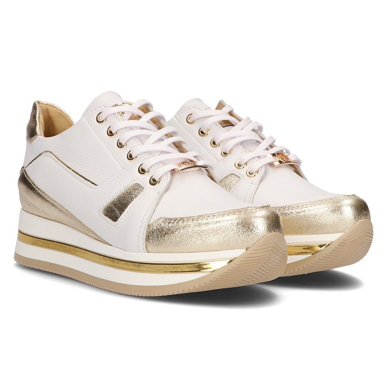 Leather sneakers Filippo 092 white and gold golden 1