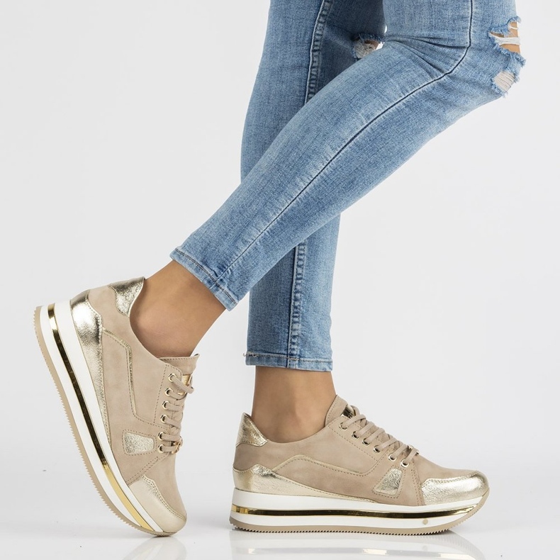 Leather sneakers Filippo 092 beige and gold golden 1 Leather sneakers Filippo 092 beige and gold golden 1
