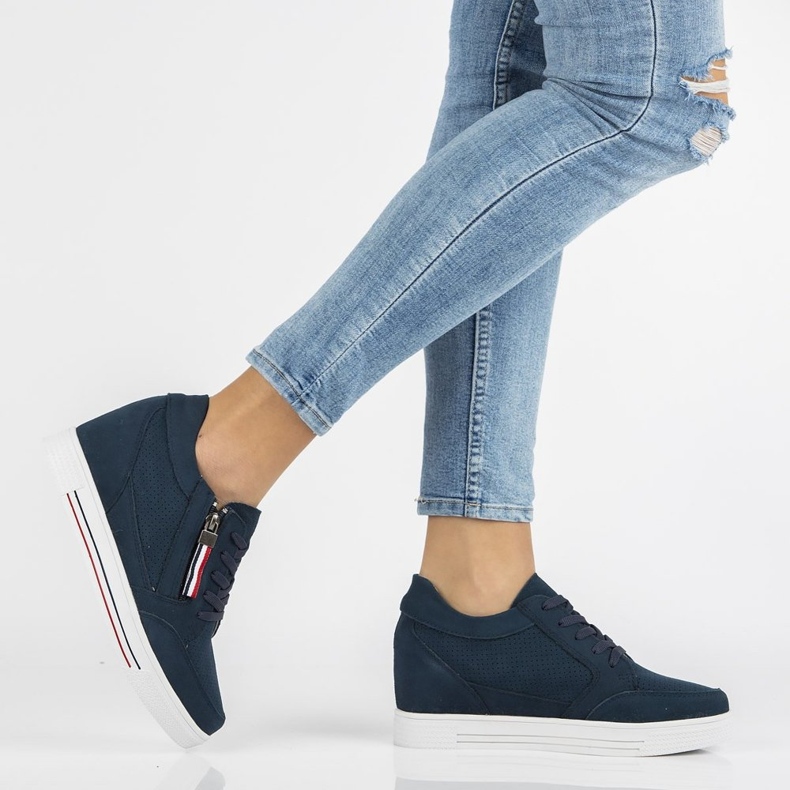 Leather wedge sneakers Filippo DP2350 / 21 Nv navy blue 1