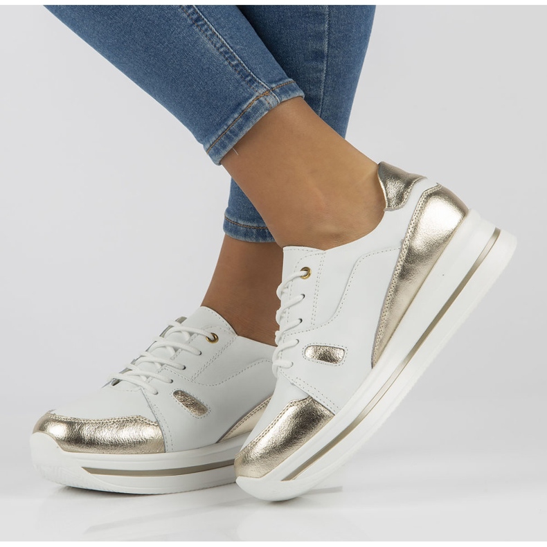 Leather sneakers Filippo DP3407 / 21 Wh white golden 1 Leather sneakers Filippo DP3407 / 21 Wh white golden 1