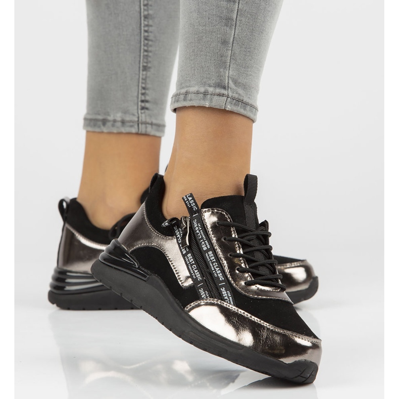 Leather sneakers Filippo DP3149 / 21 Bk Gn dark nickel black silver 1