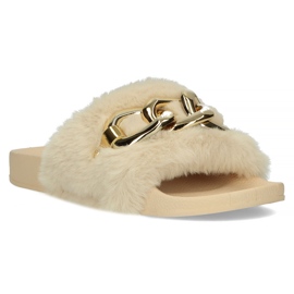 Filippo Slippers with fur gold chain QT300 beige 1