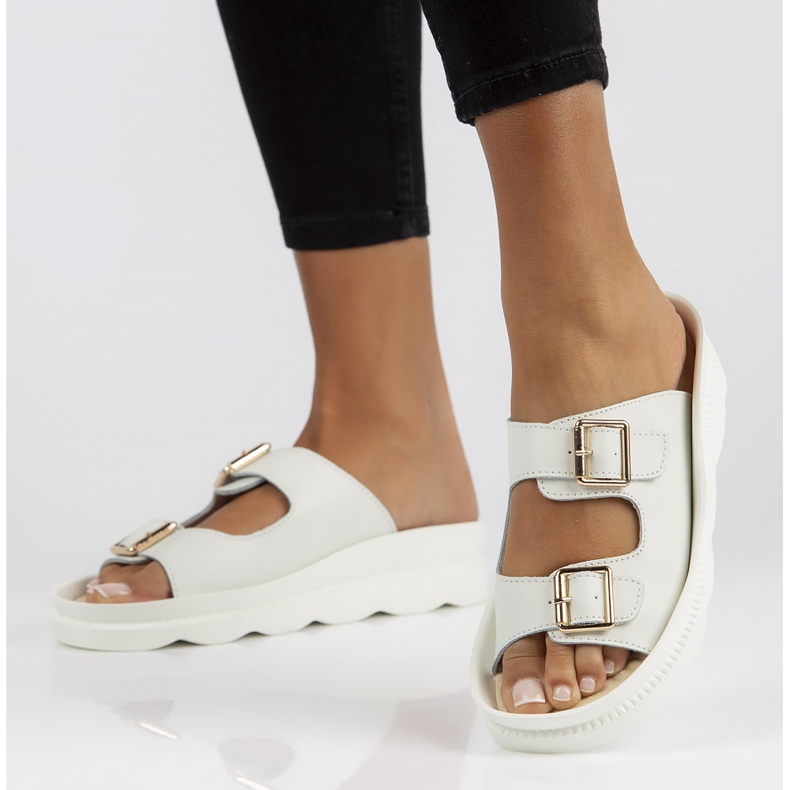 Leather slippers Filippo DK3599 / 22 Wh white 1