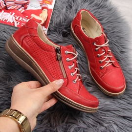 Leather shoes with zipper Helios W H357A red 1