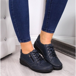 Leather shoes with a zipper Helios W H357D navy blue 2