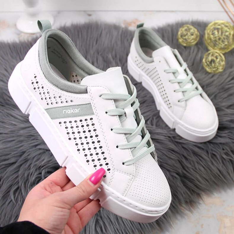 Leather openwork shoes Rieker W RKR509 white 1