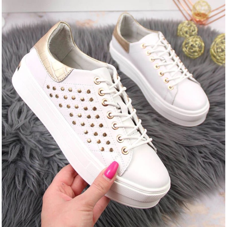 Leather sneakers with rivets platform Filippo W PAW321 white 1
