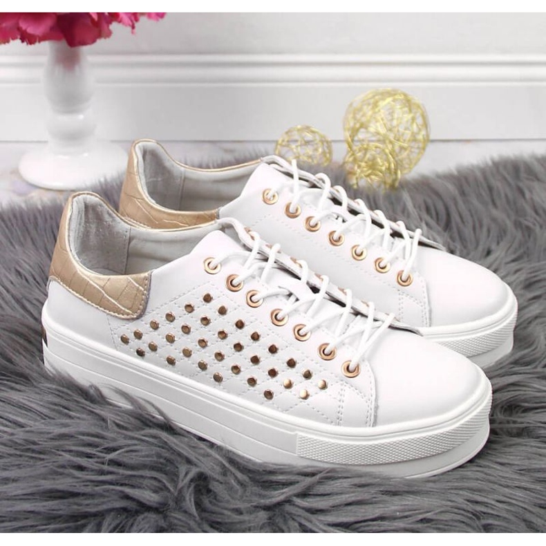 Leather sneakers with rivets platform Filippo W PAW321 white 2