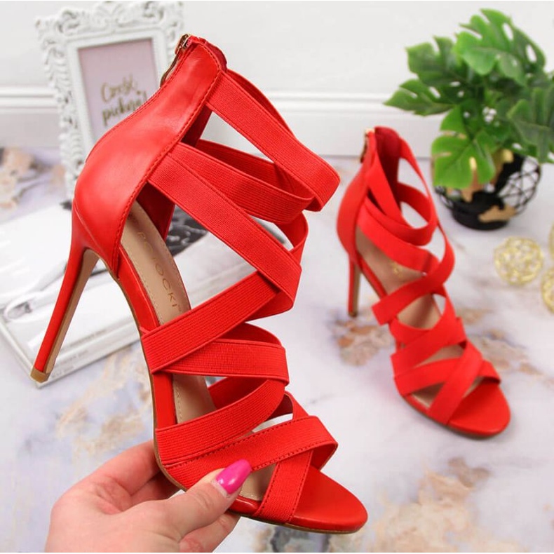 Sandals on a high heel Potocki W WOL69B red 1