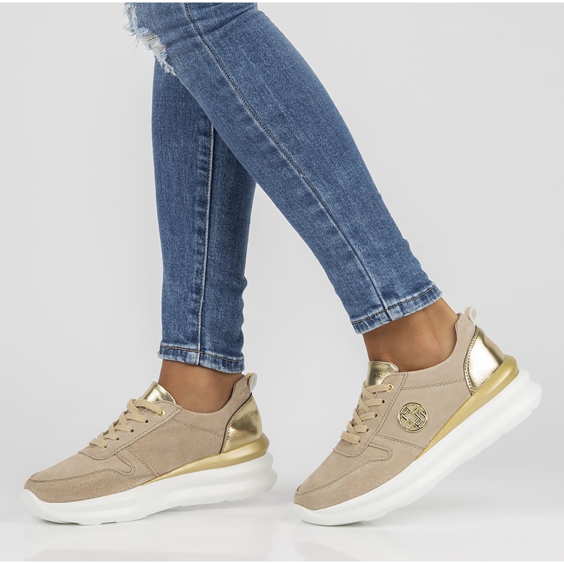 Leather Sneakers Filippo DP3505 / 22 Be beige golden 1 Leather Sneakers Filippo DP3505 / 22 Be beige golden 1