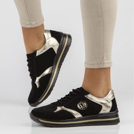 Leather sneakers Filippo DP3544 / 22 Bk black golden 2 Leather sneakers Filippo DP3544 / 22 Bk black golden 2
