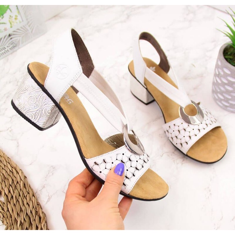 Leather sandals with rubber Rieker W RKR433 white 1