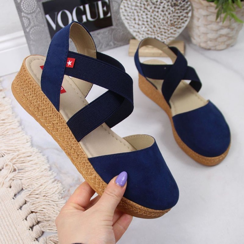 Sandals on the wedge Big Star W JJ276037 navy blue 1