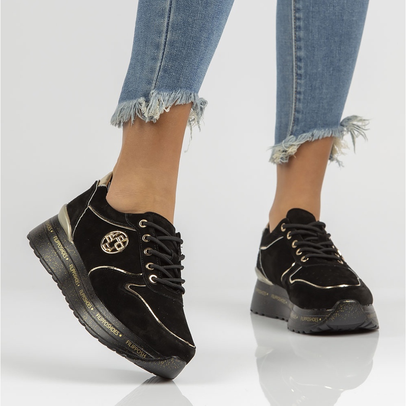 Leather Sneakers Filippo DP3558 / 22 Bk black golden 1 Leather Sneakers Filippo DP3558 / 22 Bk black golden 1