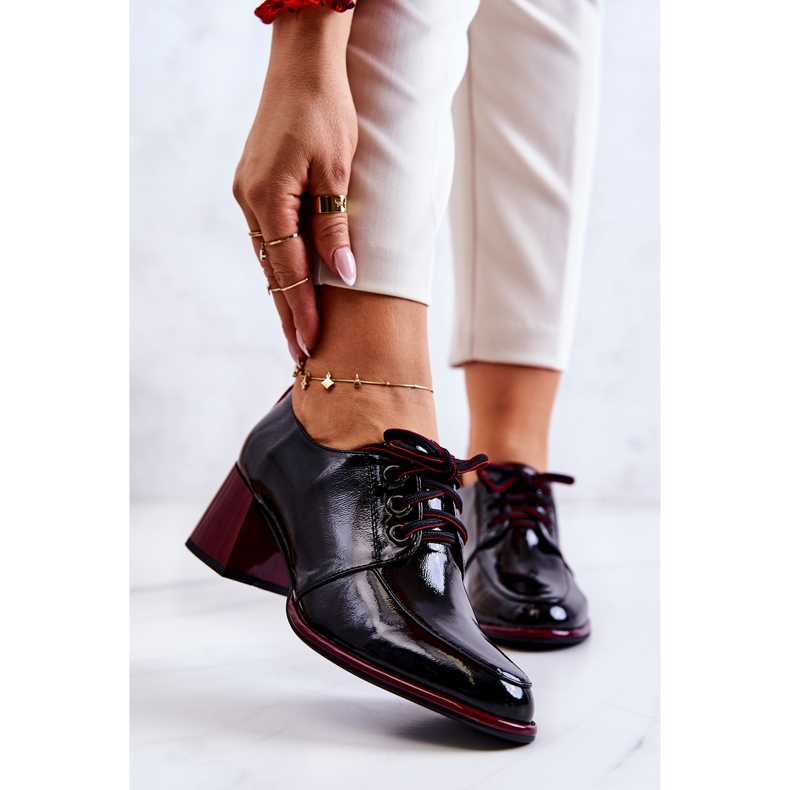 S.Barski Lacquered, tied black and red shoes on a post by Esmer 1