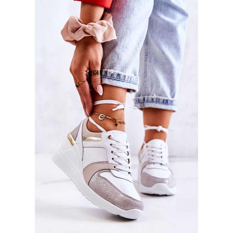 S.Barski Leather sport shoes on a wedge white and gray Rayana 2